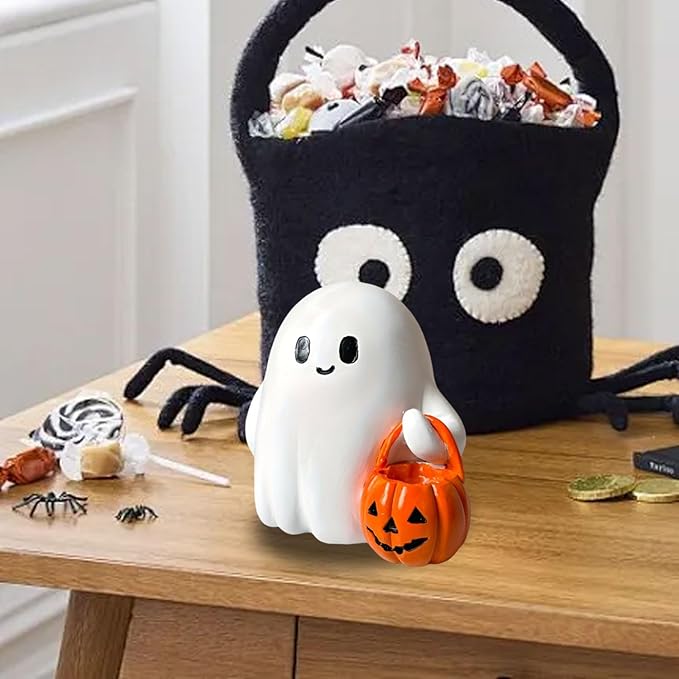 1 Pcs Halloween Ghost Figurine Resin Cute Sculpture Mini Statue Table Ornament Halloween Decorations Indoor Small White Spooky Pumpkin Ghost Decor Figurines for Table Desk Tray Shelf Bedroom