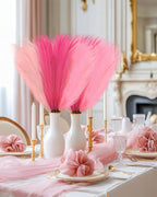 48pcs Pink Faux Pampas Grass Decor, 21.7inch Hot Pink Short Artificial Pompous Grass Fluffy Fake Pompas Grass Branches Vase Filler Flower Arrangement for Outdoors Wedding Centerpieces Decor
