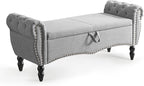 Furniliving 51.75" Storage Ottoman Bench for Living Room, Modern Bedroom Bench with Rolled Arm Upholstered End of Bed Bench Shoe Storage Bench Indoor Bench with Wood Legs Entryway Bench,Grey, Linen