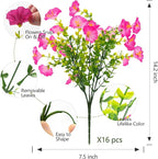 Artificial Flowers Fake Plants for Outdoor Indoor Decoration,16 Bundles UV Resistant Faux Plastic Flowers,Realistic Pink Morning Glory for Planter Porch Patio Home Table Wedding (Pink)