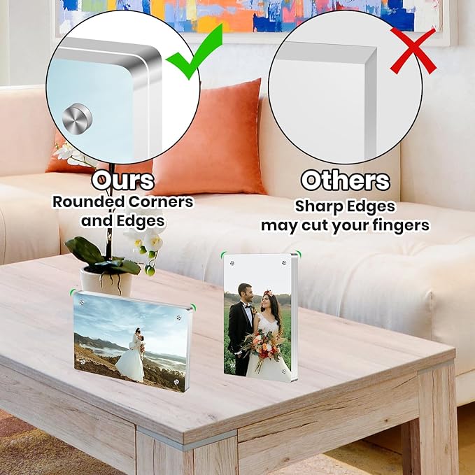 Acrylic Magnetic Photo Frame, 3x5 Inch Double-sided Magnetic Photo Frame, Tabletop Frameless Postcard Display (3-Pack)