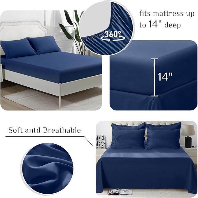 JOLLYVOGUE California King Comforter Set, Ultra-Soft Bed in a Bag Cal King Size 7 Pieces, Oeko-TEX Certified Bedding Set with Down Alternative Comforter, Sheets, Pillowcases & Shams, Navy