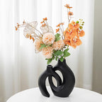 Levvohd Black Hollow Ceramic Vase Set of 2, Snuggle Round Boho Donut Modern Vase Nordic Minimalist Decorative Vase for Modern Trendy Home Table Centerpiece Decor (W 6.3" X H 8")