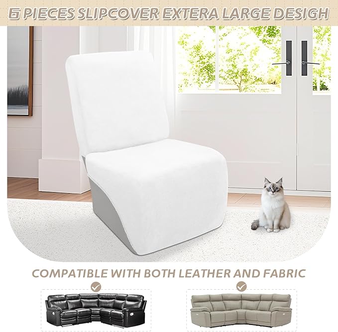 Arfntevss Sectional Recliner Couch Covers Velvet Corner Sectional Sofa Cover for Reclining Couch Stretch Soft L Shape Recliner Slipcover Washable Additional Seat Protector (1 Seat Cover, White)