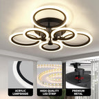 Modern LED Ceiling Light,Dimmable 6 Rings Flush Mount Ceiling Light Fixtures,3000K-6500K 81W Ring Ceiling Lamp with Remote for Bedroom,Dining Room,Living Room,Black