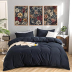 Aurlan Dark Moody Boho Wildflowers Wall Art Set(16"x24"), 3 Pieces Vintage Mid Century Modern Floral Framed Canvas Artwork, Large French Penoy Botanical Wall Decor for Office Bedroom Living Room