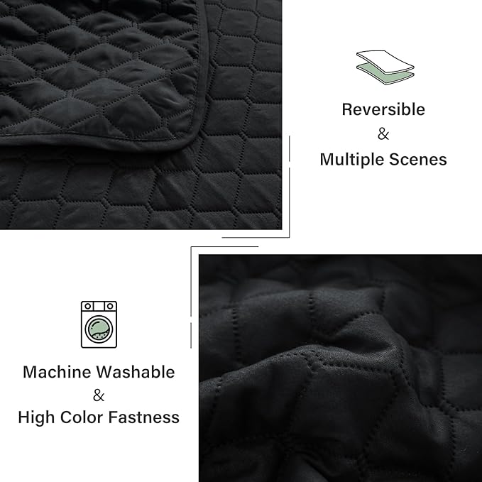 Exclusivo Mezcla Reversible King Size Quilt Bedding Set with Pillow Shams, Lightweight Quilts King Size, Soft Bedspreads Bed Coverlets for All Seasons - (Black, 104"x96")
