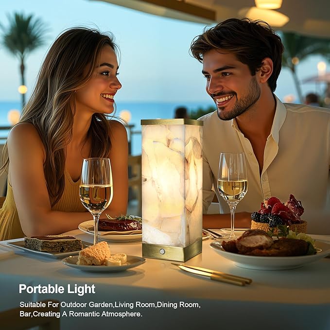 Scenekoy Alabaster Rechargeable Table Lamp for Living Room Bedroom Nightstand, Portable Battery Operated LED Bedside Lamp, Cordless Night Light for Home Office Dorm Desk Decor (Bulb Included)