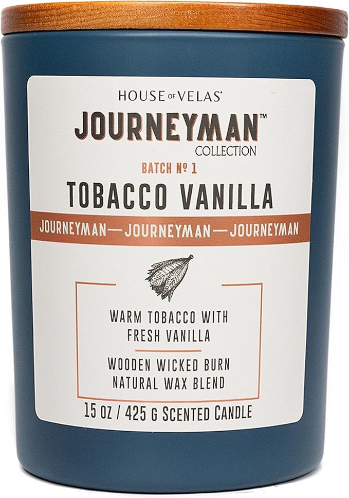 Journeyman Collection Candle, 15oz, Wooden Wick, Tobacco Vanilla, Large Painted Jar