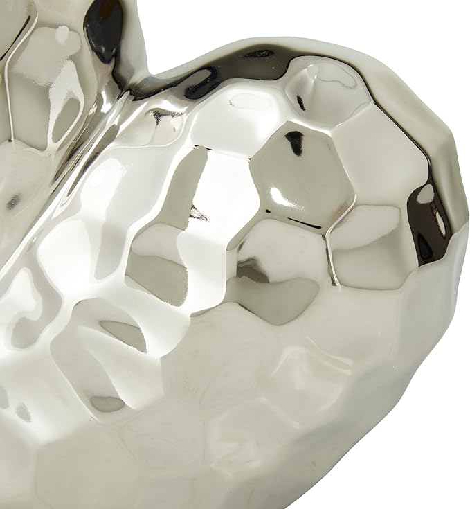 Deco 79 Porcelain Ceramic Heart Decorative Sculpture Dimensional Angled Origami Inspired Home Decor Statue, Accent Figurine 8" x 3" x 8", Silver