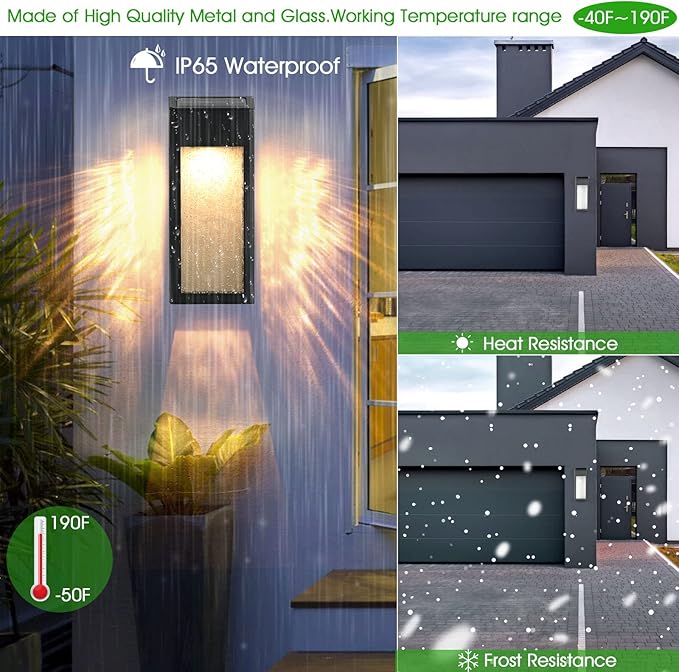 Solar Outdoor Lights, Metal Seeded Glass Fence Lights, Auto On/Off Waterproof Wall Lights,Warm/Color Changing Light Solar Lights for Wall Fence Patio Yard Porch Garden Decor,4 Pack