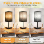 Black Table Lamp for Bedroom - 3 Color Temperature 3000K 5000K 4000K Bedside Lamp, Pull Chain Control, USB A and C Ports, AC Outlets, Bulb Included, Medium