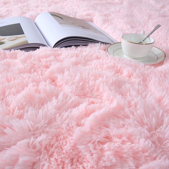CAIYUECS Pink Area Rug for Girls Bedroom,Fluffy Shag Rugs for Living Room, 4x6 Feet Non-Slip Modern Furry Faux Fur Rugs for Nursery Kids Room,Fuzzy Plush Rug for Dorm Home Decor
