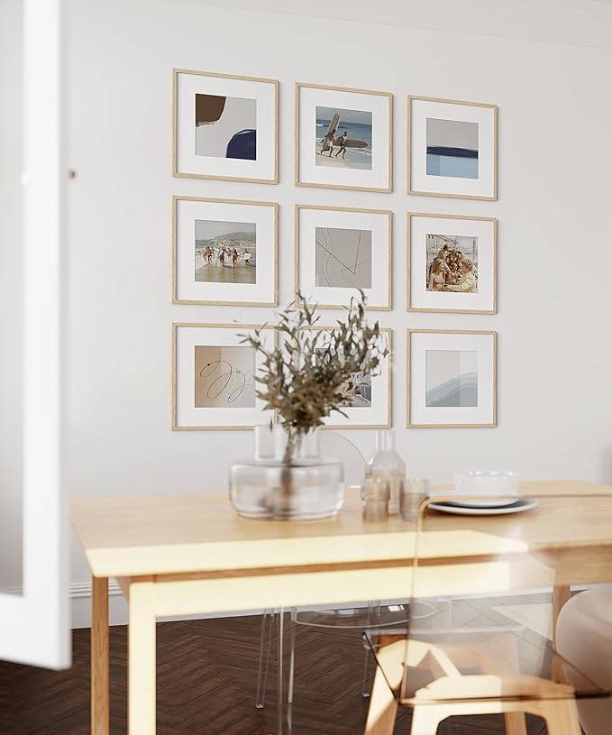 HAUS AND HUES Square Picture Frames Set of 25 - Wooden 12x12 Frames with Mat, Gallery Wall Set (Beige Oak)