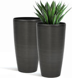 22.8" Resin Planters for Outdoor Plants, Set of 2 Modern Large Flower Pots with Handmade Brushed Metal Finish, Weather Resistant for Indoor/Outdoor Year-Round Use