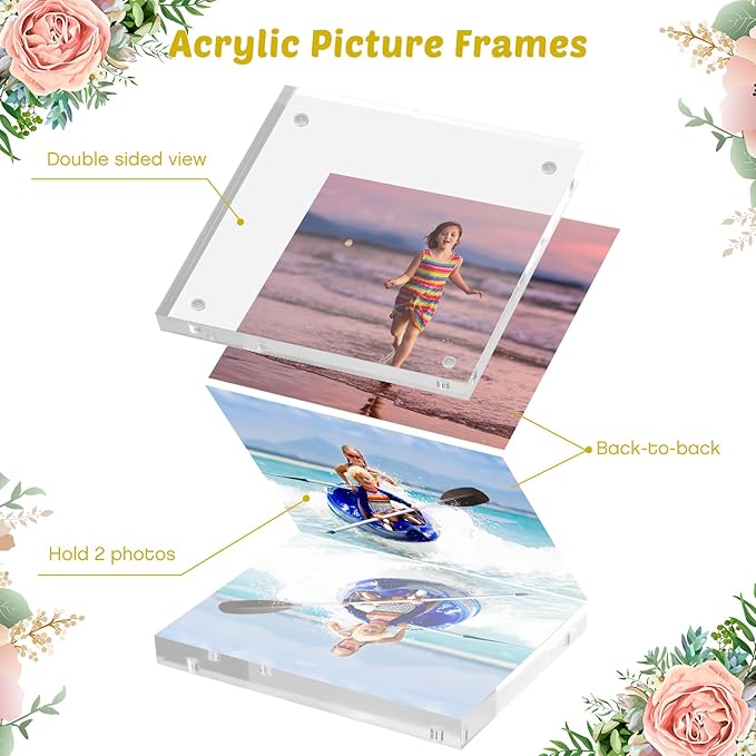 Handepo 12 Pcs Acrylic Picture Frame Bulk Clear Acrylic Photo Frame Magnetic Desktop Display Double Sided 20 mm Thickness Freestanding for Bedroom Living Room Home Office(4 x 4)