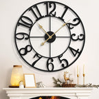 LEIKE Large Wall Clocks for Living Room,Silent,Non Ticking,Battery Operated Oversized Vintage Round Modern Metal Wall Clock for Bedroom,Farmhouse,Office Home Decor-24 Inch(Black-Arabic Number)