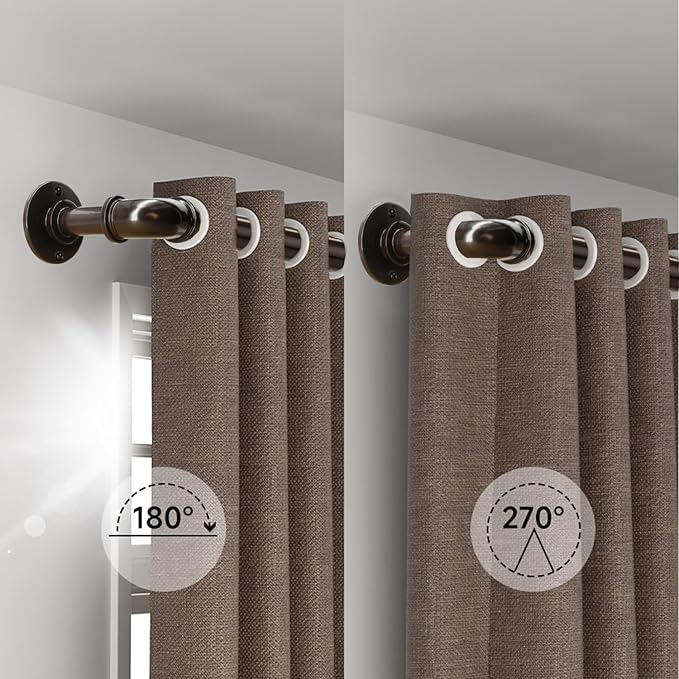 Brown Curtain Rods 18 to 45 Inch, Industrial Curtain Rods,Adjustable Length,1 in Diameter Pipe,Wall or Ceiling Mounted,for Bedroom and Living Room(Antique Bronze 18” to 45”)