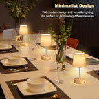 Small Cordless Table Lamp,5000mAh Rechargeable Battery Operated Desk Lamp,3 Colors & 7 RGB Stepless Dimmable, Portable Touch Bedside Night Light for Patio Restaurant Home,Wood Base,Flaxen Shade