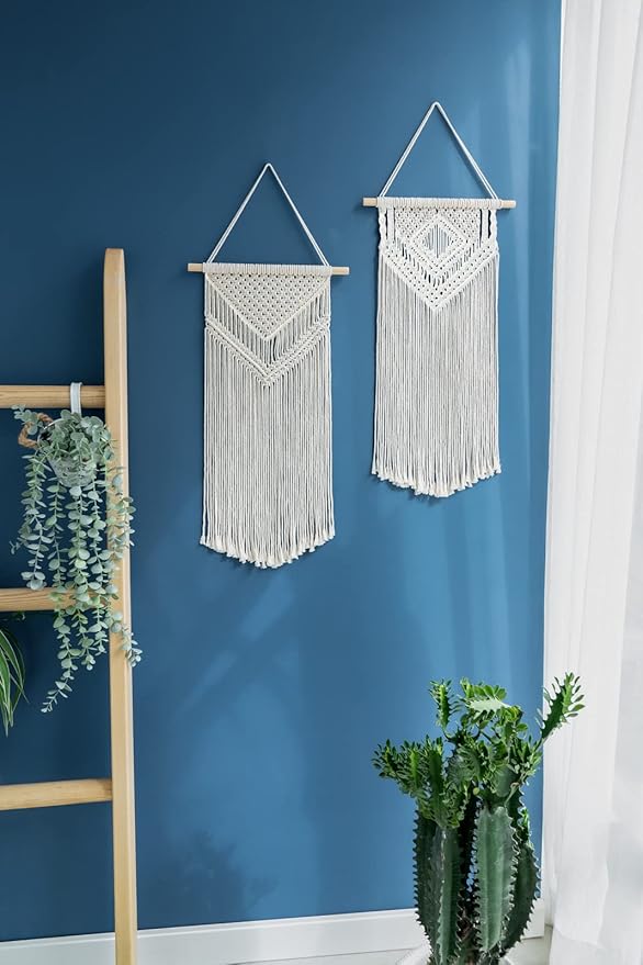 Dahey 2 Pcs Macrame Wall Hanging Woven Tapestry Wall Art Decor - Beautiful for Boho Home Decor, Apartment, Nursery, Party Decorations, 26" L×13" W, Medium