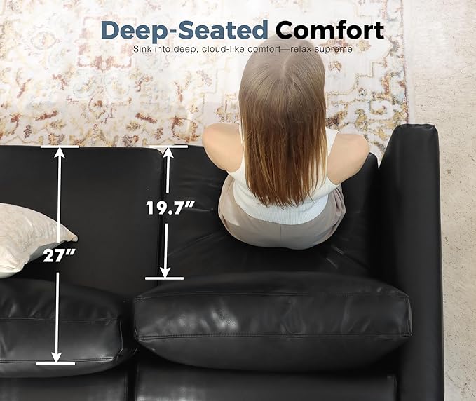 118.5" Faux Leather Modular Sectional Sofa, L Shaped Couch Set for Living Room, 6-Seater Comfy Cloud Couches with Movable Storage Ottoman Black