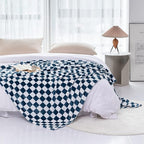 LOMAO Throw Blankets Flannel Blanket with Checkerboard Grid Pattern Soft Throw Blanket for Couch, Bed, Sofa Luxurious Warm and Cozy for All Seasons (Navy, 60"x80")