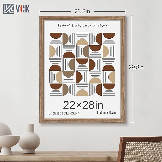 VCK 22x28 Frame 3 Pack - Brown Walnut, Natural Textured Solid Wood Poster Picture Frame, Wall Mounting Hanging