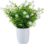 Artificial Plants Flowers Grass Shrubs 8 Pack No Fade Faux Plastic Flowers Outdoor for Vases Farmhouse Garden Porch Patio Office Indoor Wedding Decoration Greenery Fake Plants (2#White)