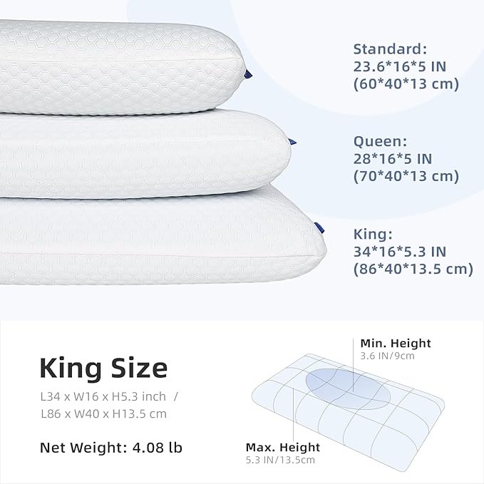 inight Memory Foam Pillows King Size Set of 2, King Size Pillows 2 Pack, King Pillows for Side Sleepers & Back Sleepers, Oeko-tex & CertiPUR-US-King Size (Pack of 2)