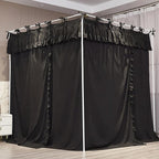 Ruffle Lace up 4 Corners Post Princess Curtain Bed Canopy Cozy Breathable Mosquito Net Cloth for Girls Adults Bedroom Decoration (Black, 78" W*86" L*82" H/King)