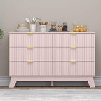 Fluted 6 Drawer Dresser, 47.2" Wide Modern Boho Chest of Drawers, Wooden Storage Dresser TV Stand for Bedroom, Living Room, Closet, Hallway, Curved Profile Design