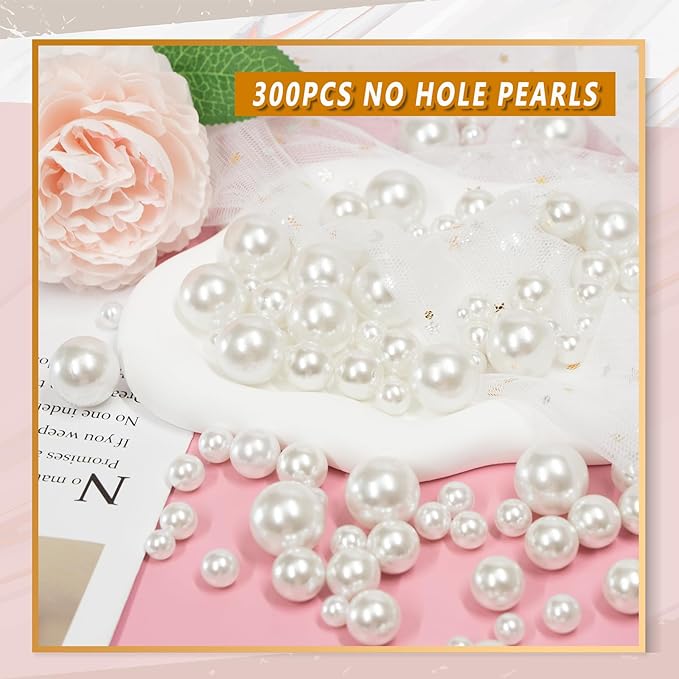 300Pcs Vase Filler White No Hole Faux Pearl Beads for Vase Filling Decorations, Candle Centerpieces, Wedding Centerpieces, Home Party Decor (8/14/20mm)