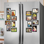 CRUGLA 4x6 Magnetic Picture Frames for Refrigerator 12 Packs, Modified Magnetic Sheet with Self Adhesive Backing, Black 4 by 6 Photo Frame Set for Locker Glass Window Door Cubicle