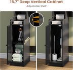 Itaar Over The Toilet Storage Cabinet, Over Toilet Bathroom Organizer with Glass Doors & Toilet Paper Holder Stand, Home Space-Saving Toilet Rack, for Bathroom, Restroom, Laundry(Black)