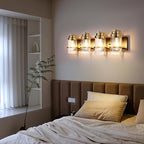 Black Gold Wall Sconces,Bathroom Vanity Light Fixtures,4 Lights Black Sconce Over Mirror,Farmhouse Bathroom Lights(Bulbs not Included)