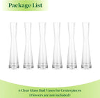 Hewory Glass Bud Vases for Centerpieces Set of 6, Handmade Modern Clear Small Skinny Decorative Single Flower Vase, Minimalist Slim Floral Vase for Home Wedding Party Events Table Decor, 9.64"