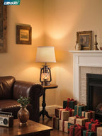 LEDIARY 18.72" Black Gold Vintage Lantern Flickering Flame Table Lamps for Bedrooms Set of 2, Small Farmhouse Rustic Vintage End Table Lamps, Halloween Decorative Lantern Bedside Lamps for Living Room