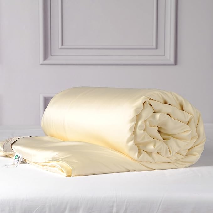 CUDDLE DREAMS Silk Filled Comforter for All Season, Detachable Tencel Duvet Cover for Easy Care, Naturally Breathable (Ivory, King)