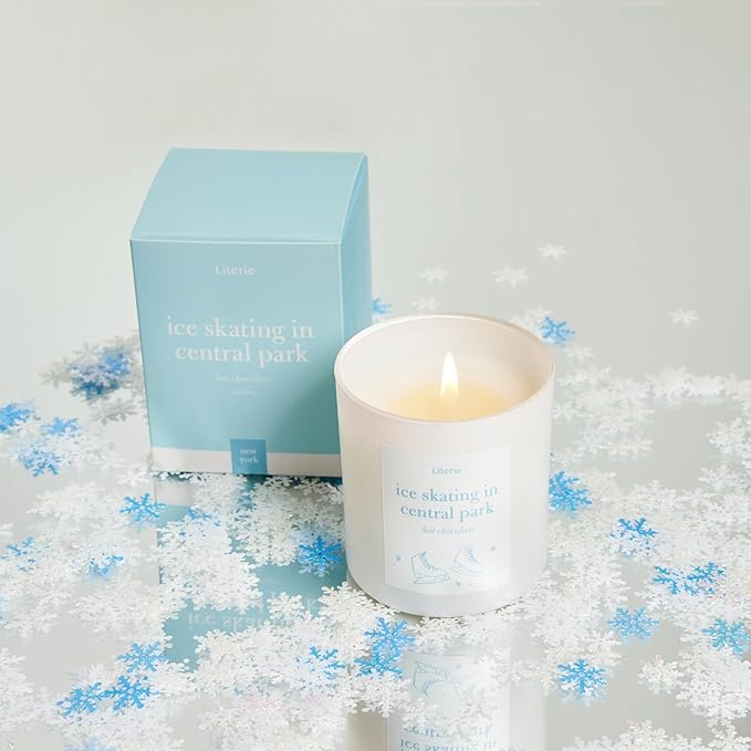 Literie NYC Inspired Scented Candle: Ice Skating in Central Park - Hot Chocolate Scent, 9oz, 50 Hour Burn, Vegan Soy & Coconut Blend Candle for Home Decor, Gift for Women & Men