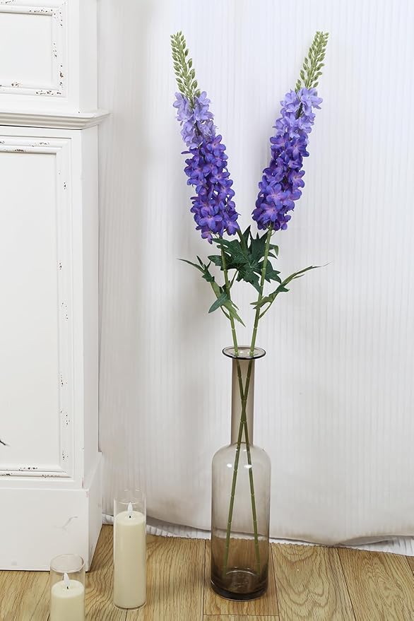 6PCS Delphinium Artificial Silk Flowers 29.5" Purple Fake Flowers Long Stem Faux Hyacinth Flowers for Tall Vase Wedding Home Garden Decor (Bluish Violet)
