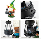 Garden Gnome Statue, Resin Figurine with Bright Solar Lantern Lights and Welcome Sign, Outdoor Solar-Powered Illumination Yard Art Decorations for Indoor Outdoor Patio Lawn Garden Room