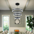 O'NEELDY Modern LED Chandeliers Adjustable Hanging Black Pendant Light Fixture 3 Ring Flush Mount Chandeliers for Bedroom,Kitchen,Island Cafe