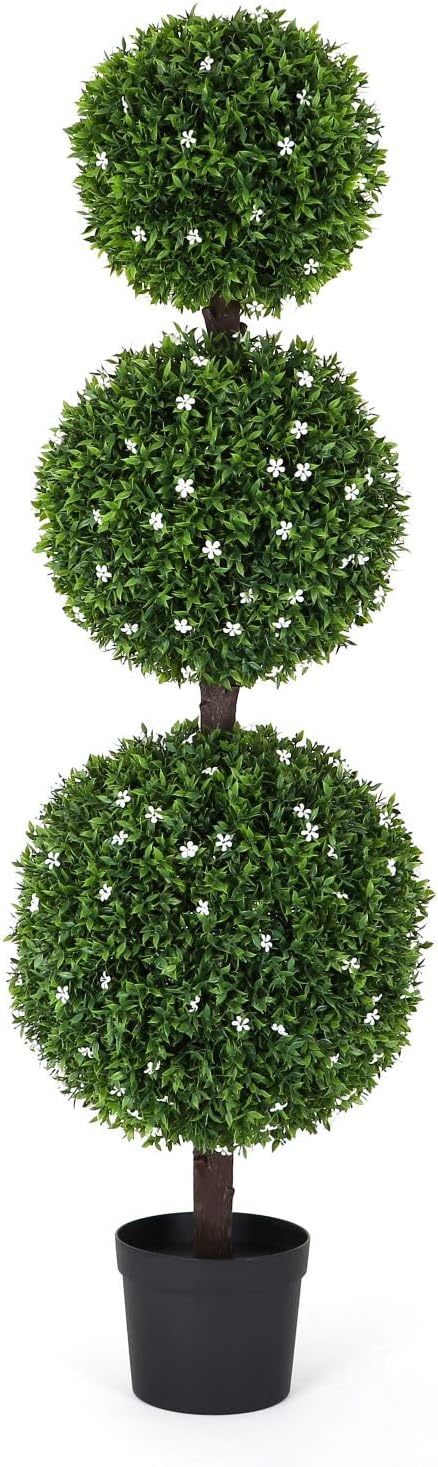 Bornbridge Artificial White Flower Topiary Ball Tree - 4' White Flower Ball Tree - Indoor/Outdoor Topiary Trees (1 Pack)