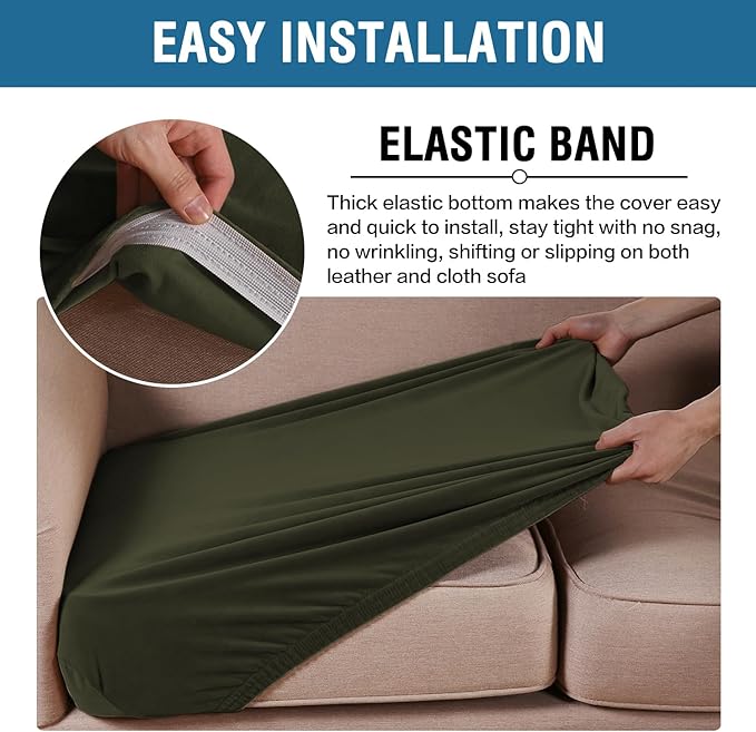 H.VERSAILTEX Velvet Stretch Couch Cushion Cover Plush Cushion Slipcover for Chair Cushion Furniture Protector Seat Cushion Sofa Cover (1 Piece Armchair Cushion Covers, Olive)