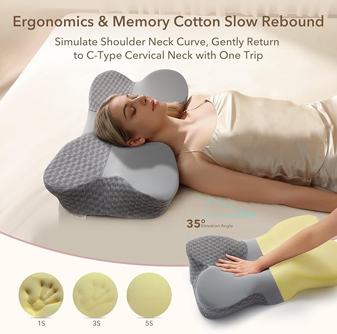 Cervical Pillow for Neck Pain Relief, Contour Memory Foam Neck Pillow for Bed Sleeping, Adjustable Height Double - Sided Cervical Neck Pillow for Side, Back and Stomach Sleepers
