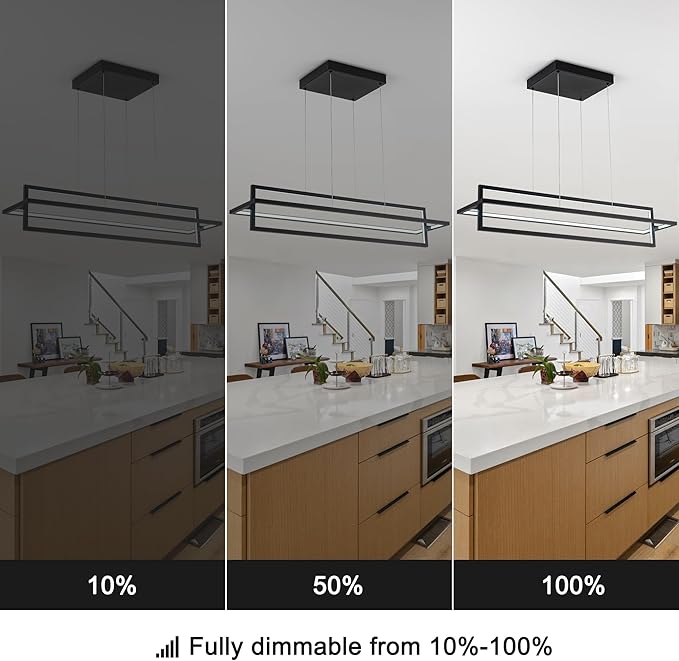 Modern LED Linear Rectangle Chandelier Dimmable 35.4” Kitchen Island Lighting, Contemporary Hanging Linear Led Pendant Chandelier Light Fixture for Dining Room Hallway Bar Black