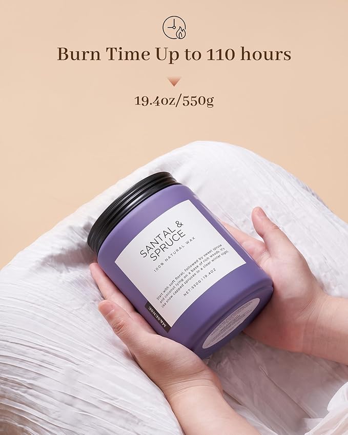 M&SENSE Santal Spruce Christmas Coconut Soy Candles for Home Scented, 19.4oz 110 Hour Slow Burning Large Candle Gift for Stress Relief, Meditation, Relaxing SPA, Best Smelling Christmas Gifts