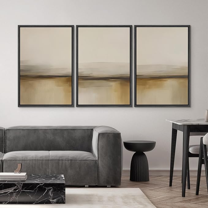 SIGNWIN Framed Canvas Print Wall Art Warm Neutral Horizon Abstract Beige and Brown Landscape Photography Modern Art Minimalist Black and White for Living Room, Bedroom, Office - 24"x36"x3 Black