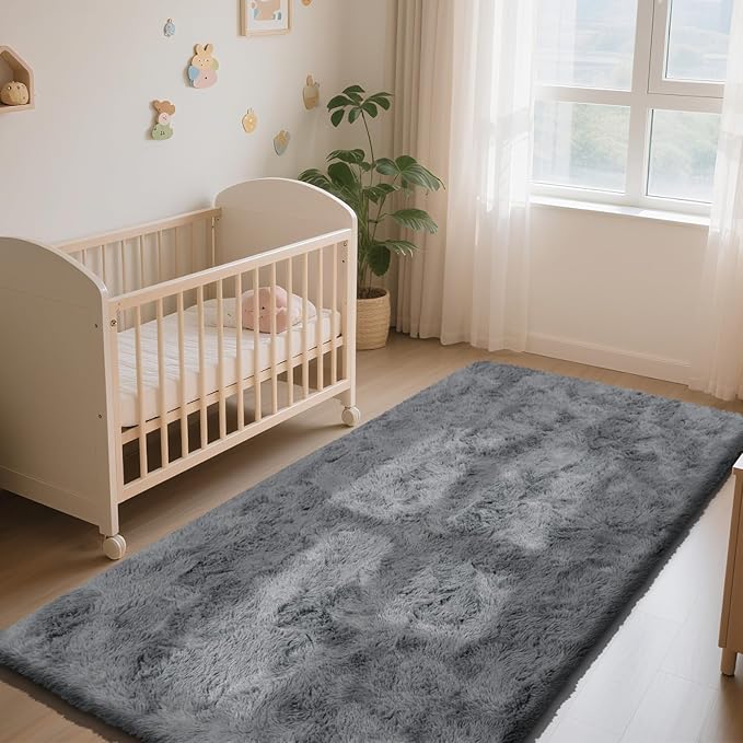 Soft Runner Rugs for Bedroom, Dark Grey 2x8 Runners for Hallways Fluffy Rug Area Rug, Bedside Rug for Living Room Bedroom Kids Room Home Decor