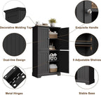 ChooChoo Bathroom Floor Cabinet, Modern Bathroom Storage Cabinet with 4 Doors and Adjustable Shelves, Freestanding Cupboard for Living Room, Black